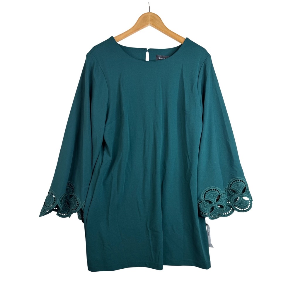 New Clover and Sloane Eyelet Lace Wrist Long Sleeve Shift Dress size XL Green